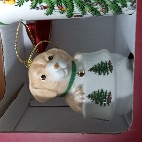 Set Christmas Spode Tree Mug & Puppy in Boot Ornament NIB - Picture 2 of 7